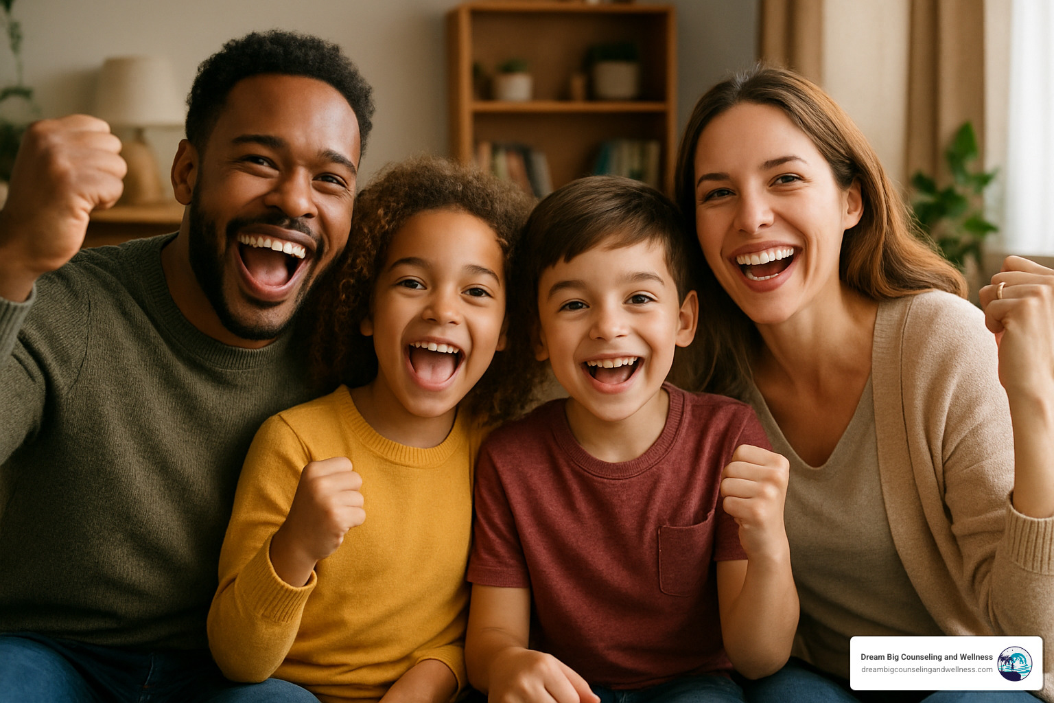 happy family celebrating progress - child therapist georgetown tx