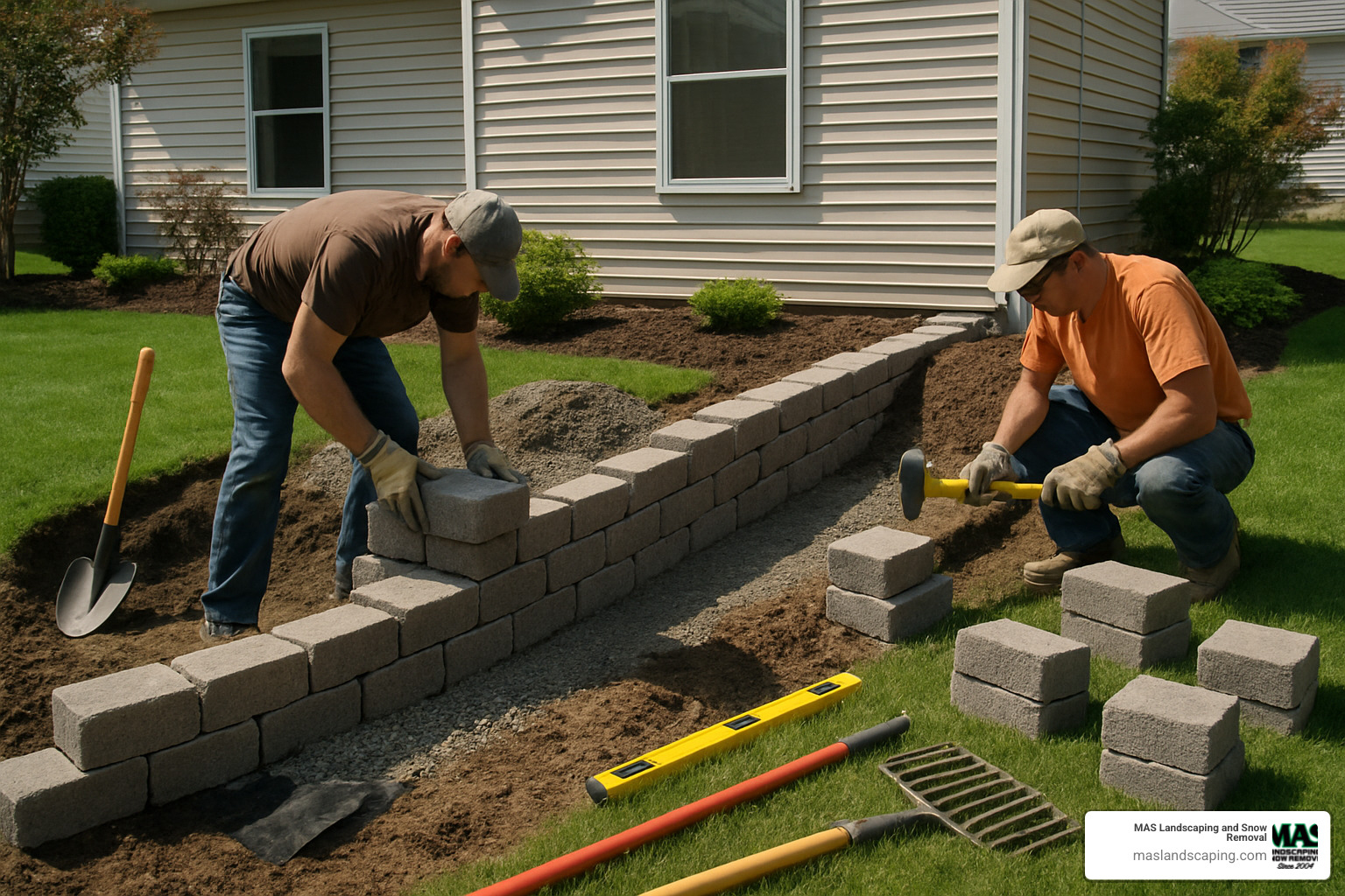 landscape paver wall installation - landscape paver walls
