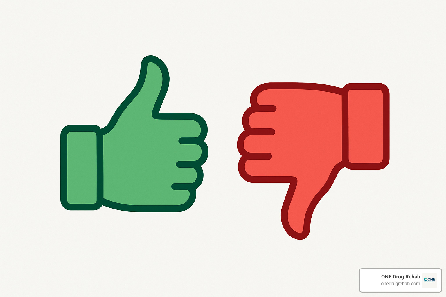 thumbs-up vs thumbs-down icons representing positive and negative facility reviews - rehab facility reviews