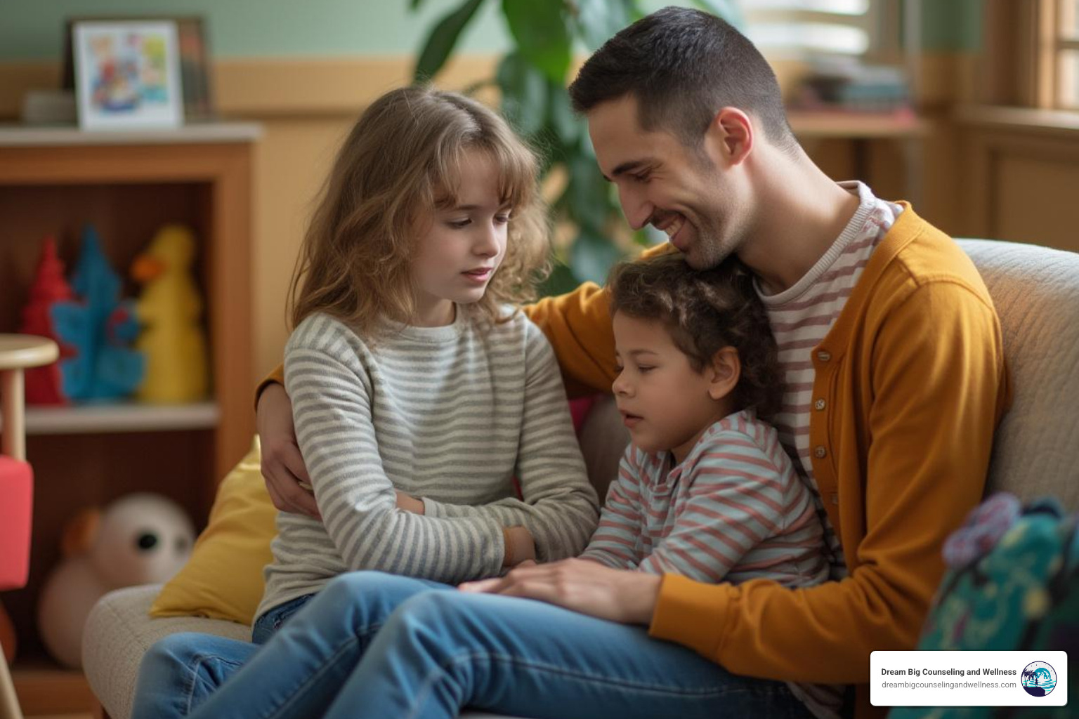parent and child in waiting area - child therapist georgetown tx