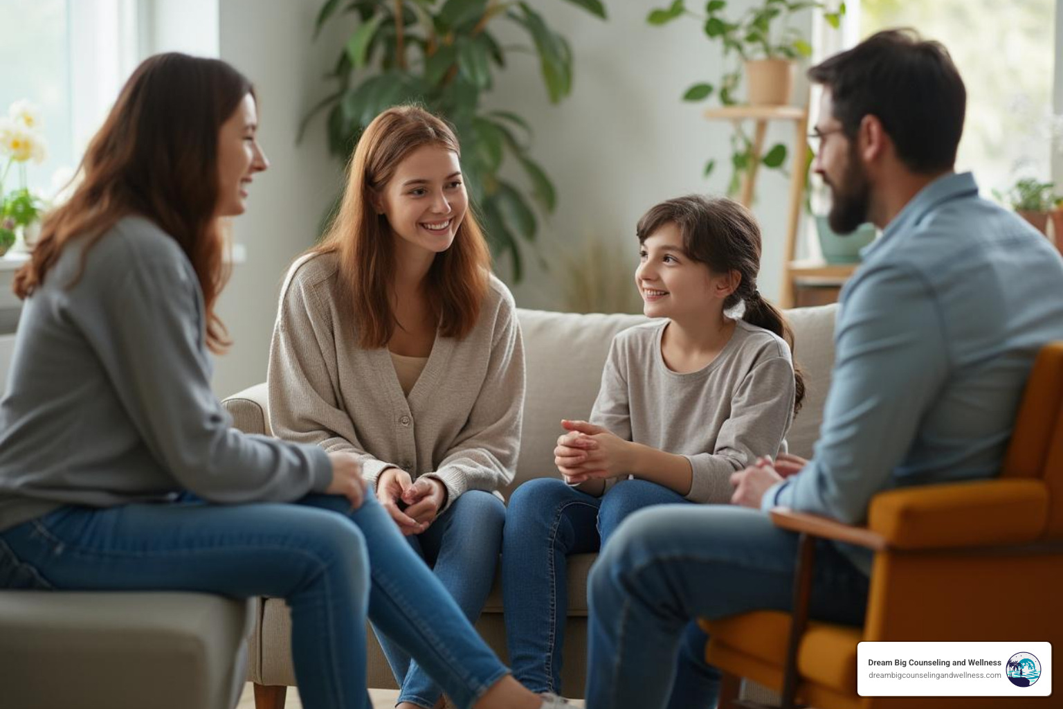 parents and teen in therapy session - family therapy services georgetown