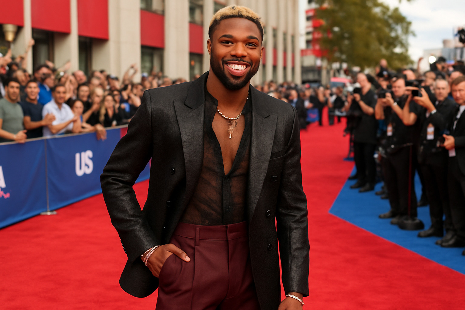 Noah Lyles in fashionable attire at a red carpet event, showcasing his style and personality beyond athletics - noah lyles Noah Lyles in fashionable attire at a red carpet event, showcasing his style and personality beyond athletics - noah lyles