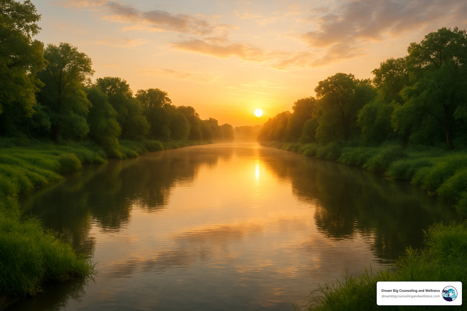 sunrise over San Gabriel River - depression therapy georgetown