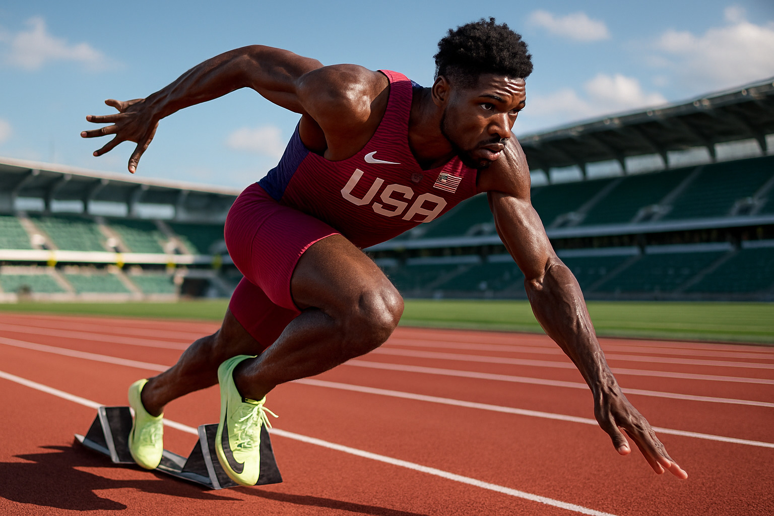 Noah Lyles in starting position at the blocks, showcasing his explosive power and technique - noah lyles Noah Lyles in starting position at the blocks, showcasing his explosive power and technique - noah lyles