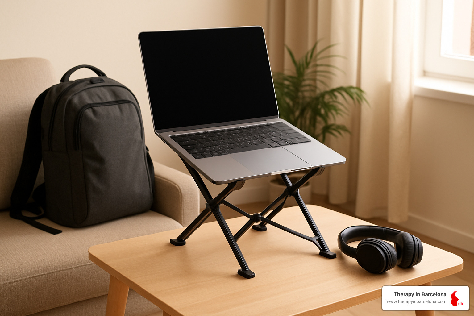 Image of collapsible laptop stand for digital nomads - therapy for digital nomads Image of collapsible laptop stand for digital nomads - therapy for digital nomads