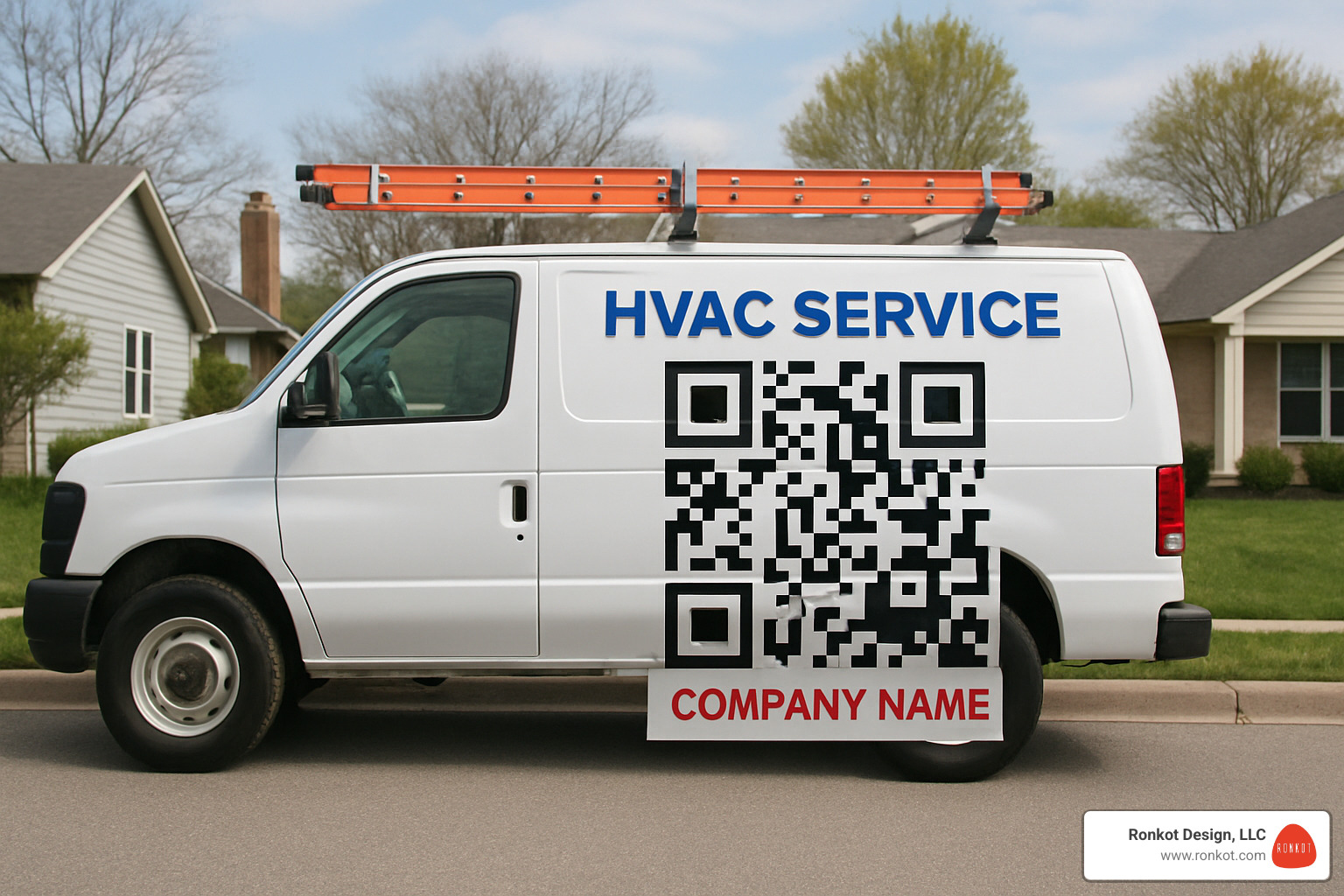 QR code on HVAC service van - air conditioning lead generation