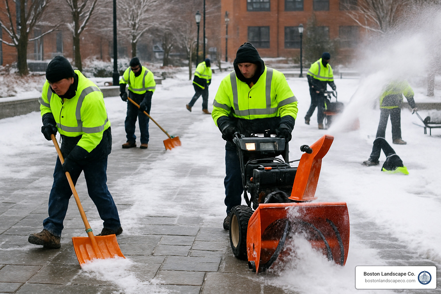 Winter maintenance crew working on hardscape - Hardscaping Services Boston