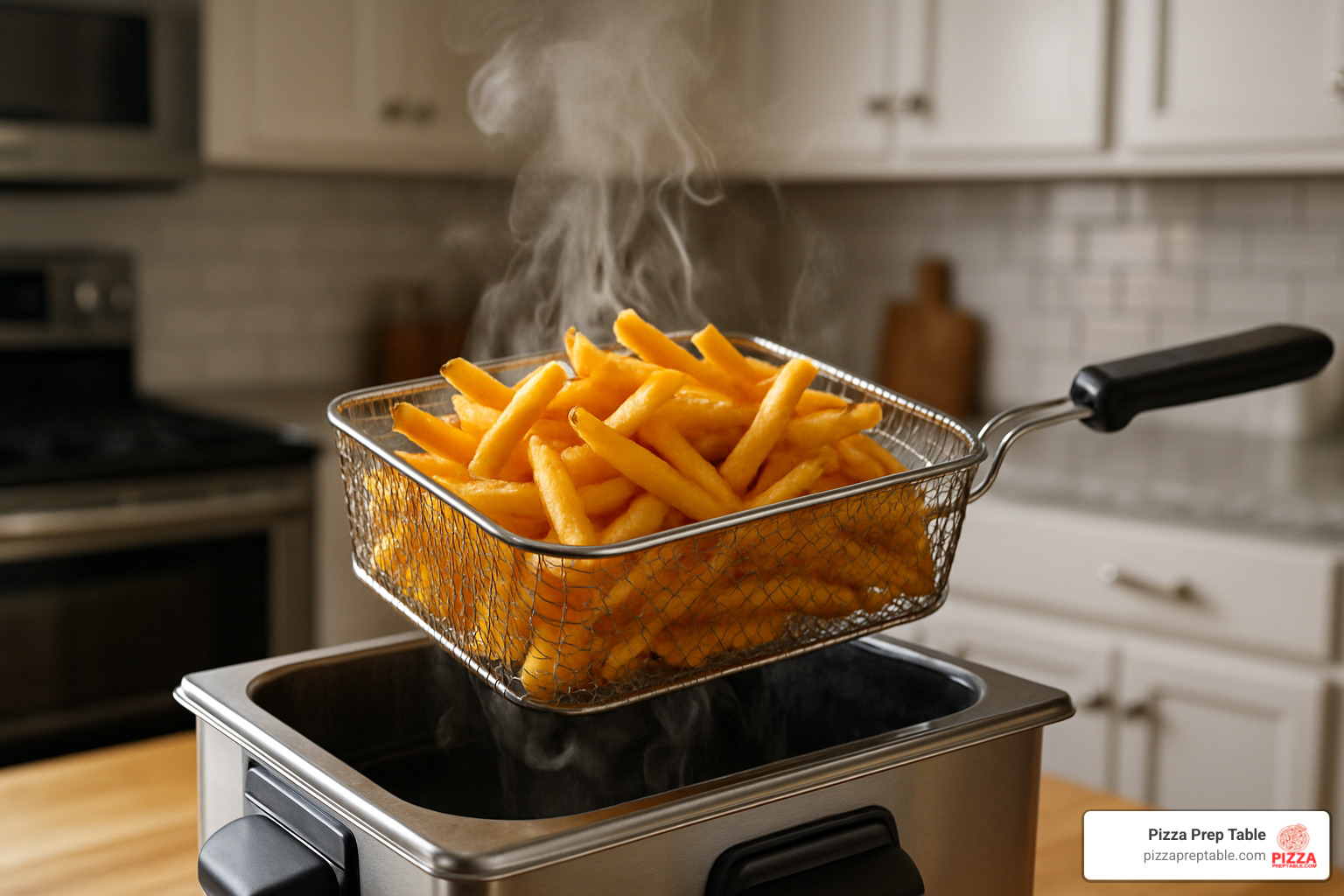 crispy fries coming out of countertop deep fryer - countertop deep fryer