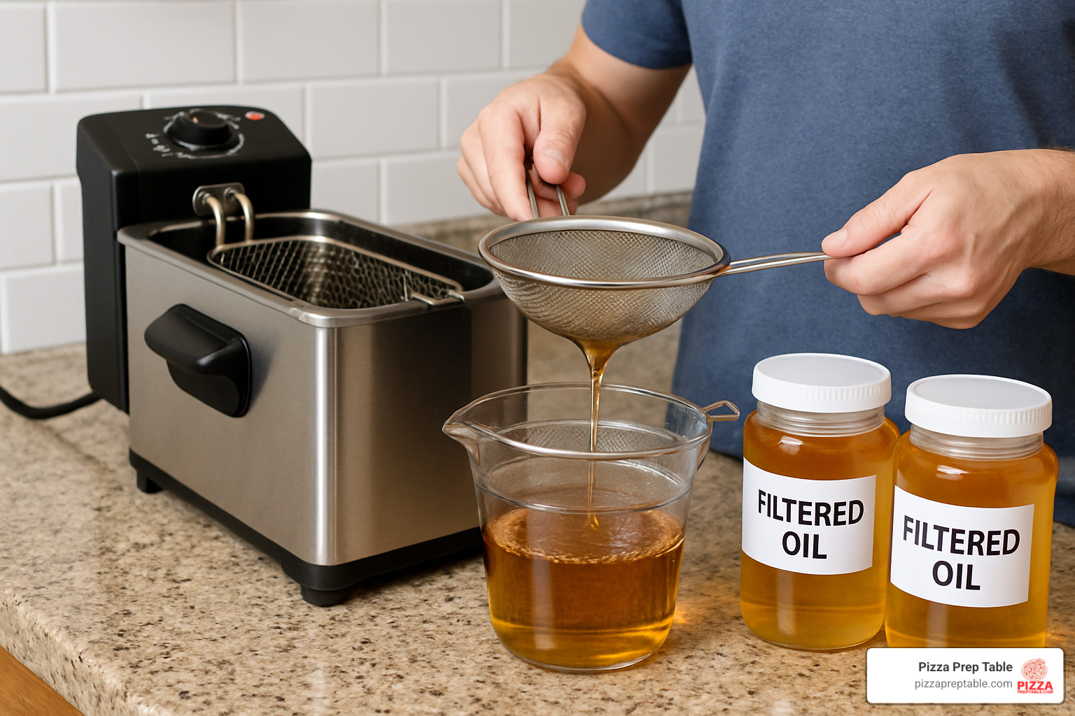 oil filtration and storage setup - countertop deep fryer
