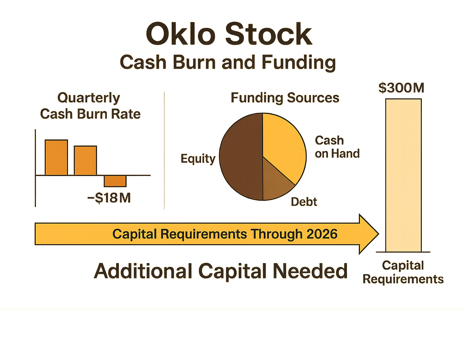 Comprehensive infographic comparing Oklo's cash burn rate against funding sources and projected capital requirements through 2026 - oklo stock infographic