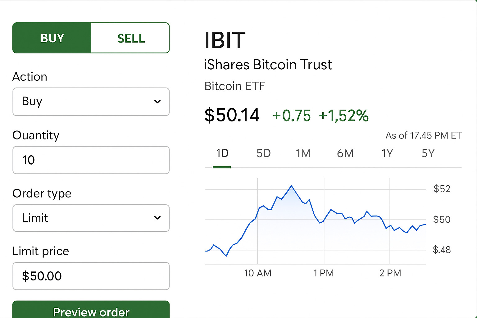 Trading platform interface showing how to buy IBIT stock - ibit stock Trading platform interface showing how to buy IBIT stock - ibit stock