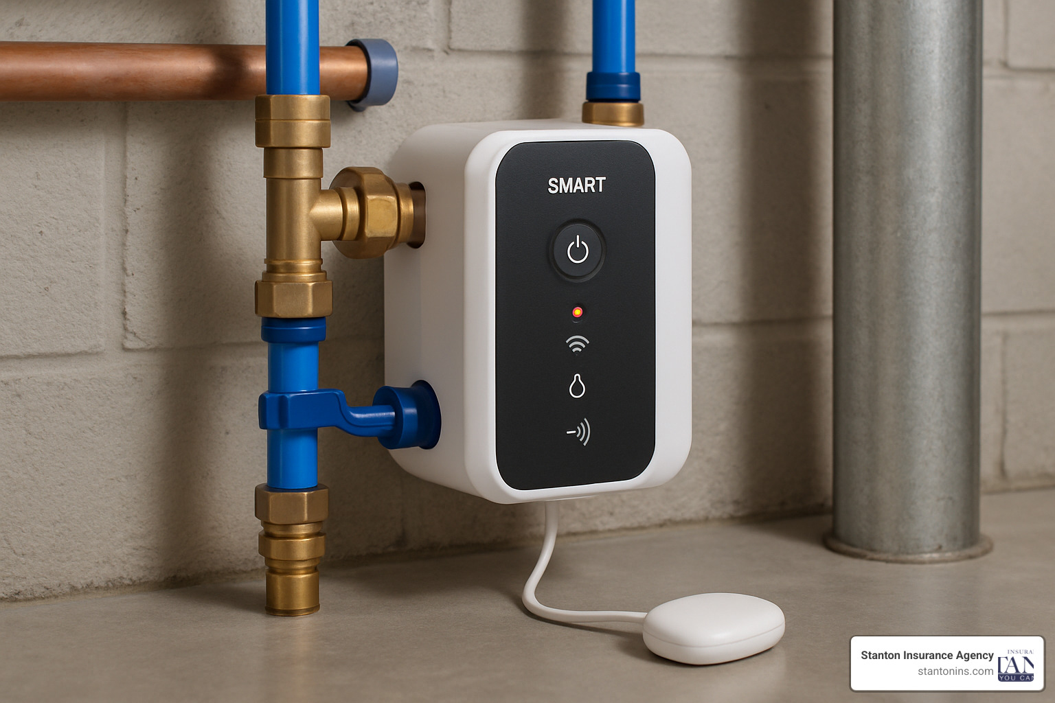 smart water shutoff device installed on home plumbing - affordable house insurance