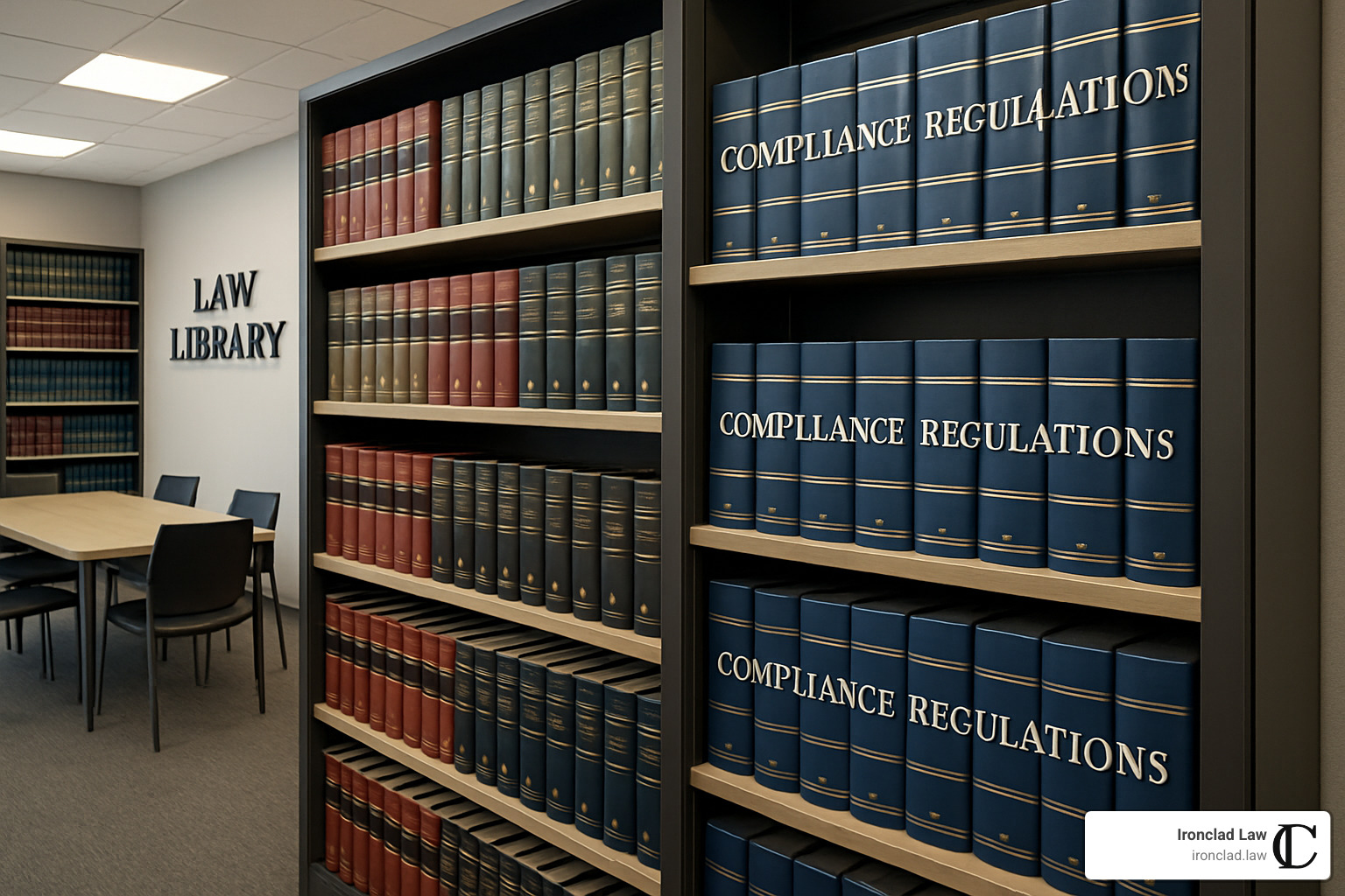law library with compliance regulations and legal texts - regulatory compliance lawyer