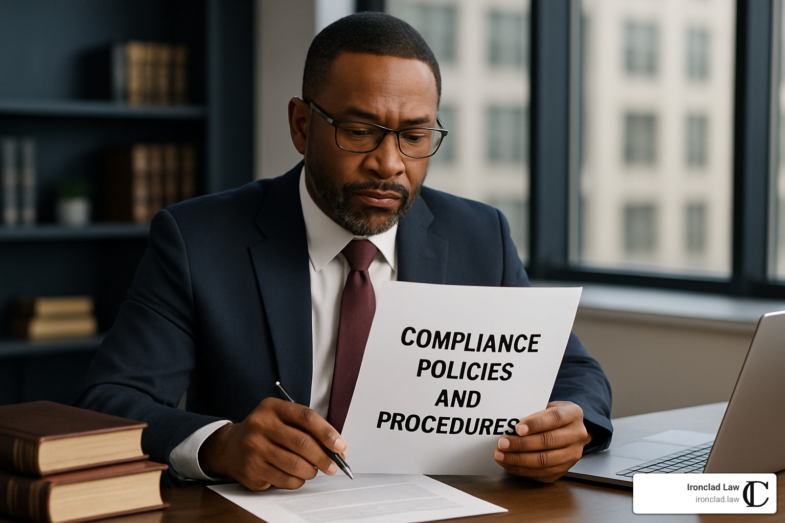 lawyer reviewing compliance policies and procedures - regulatory compliance lawyer