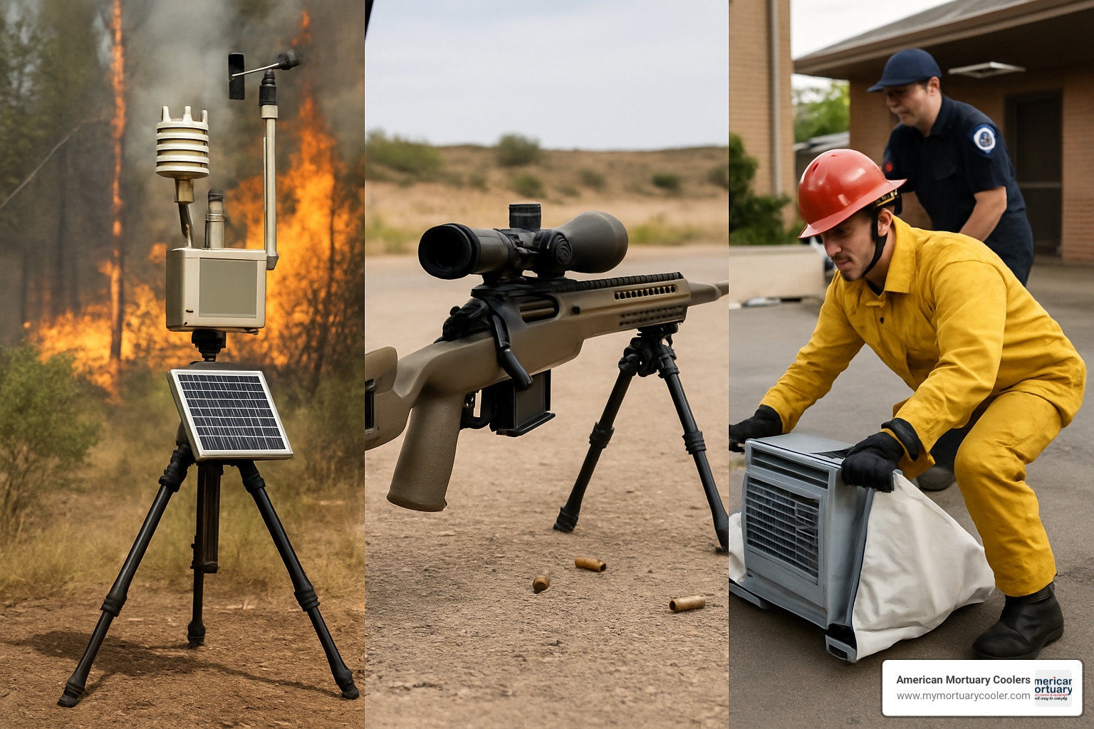 Various quick-deploy hardware including bipods, weather stations, and portable cooling systems - quick-deploy-