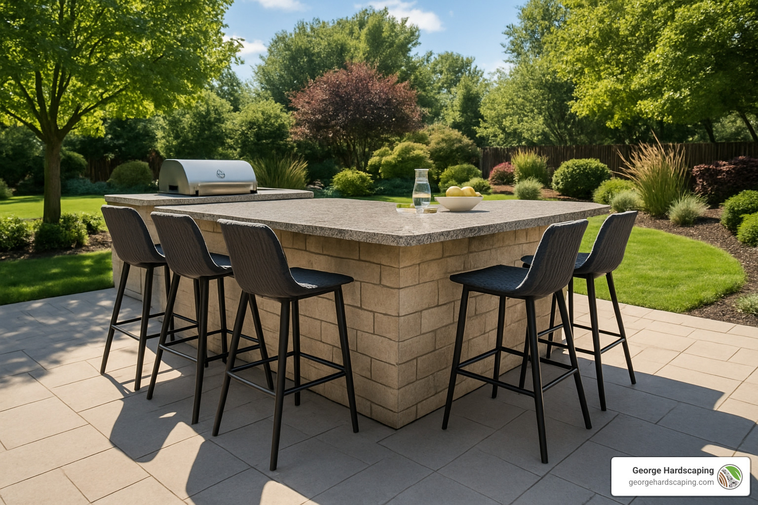 bar stools at outdoor kitchen island - Outdoor kitchen seating area