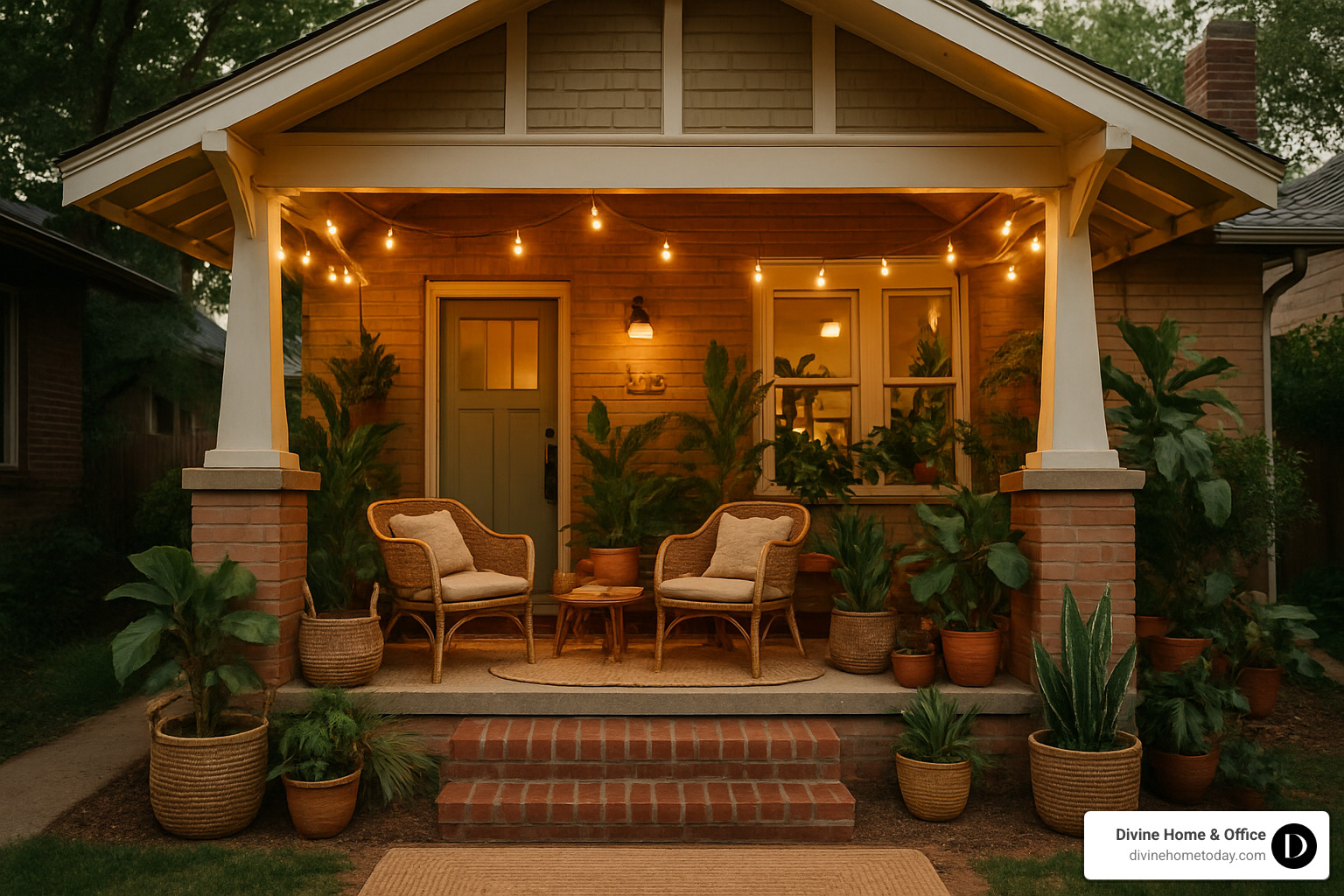 Charming bungalow with bohemian styling, natural textures, and abundant plants - home staging before and after denver