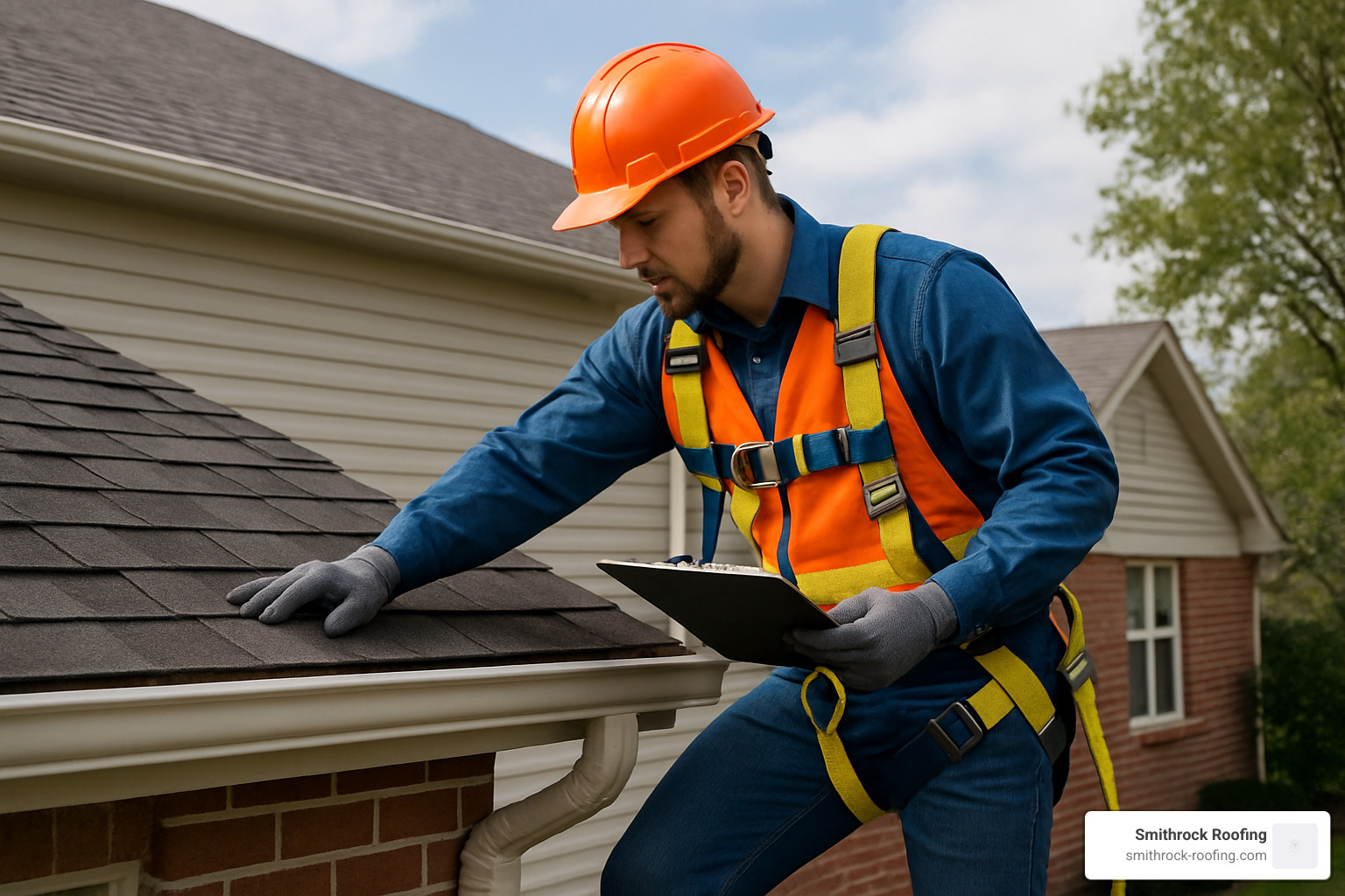 Certified roofer conducting thorough roof inspection with safety equipment - Winston Salem roof repair