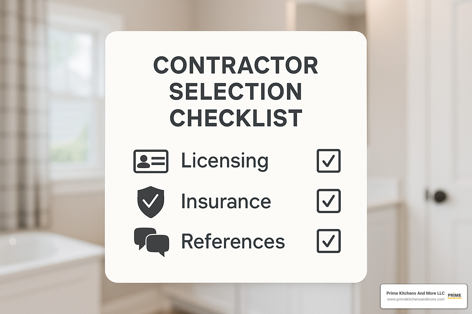 Contractor selection checklist with licensing, insurance, and reference verification steps - bathroom remodeling services