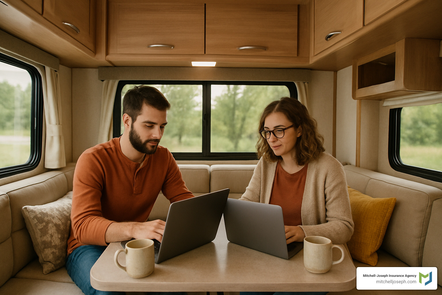 4c44d643a820a662c489a20d29be5f01f1ed9371 The Ins and Outs of Recreational Vehicle Insurance Options Discover recreational vehicle insurance essentials, coverage options, savings tips, and expert advice for protecting your RV adventures. couple working inside RV with laptops - recreational vehicle insurance