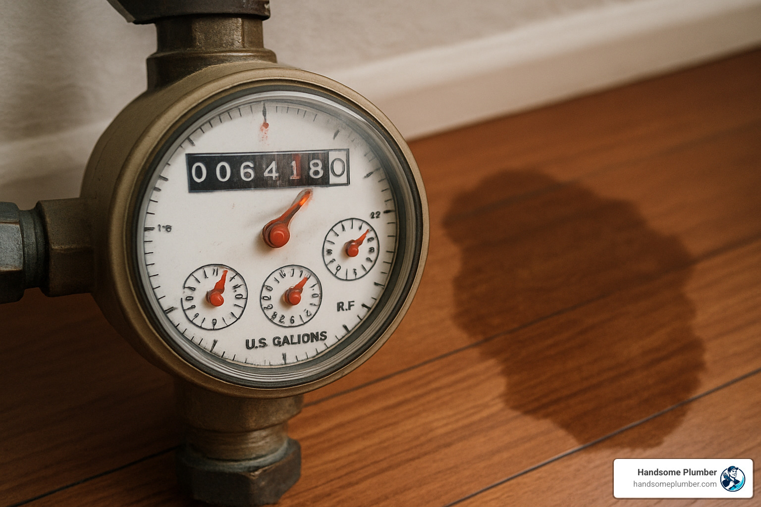 running water meter and damp spots indicating hidden leaks - leak detection services