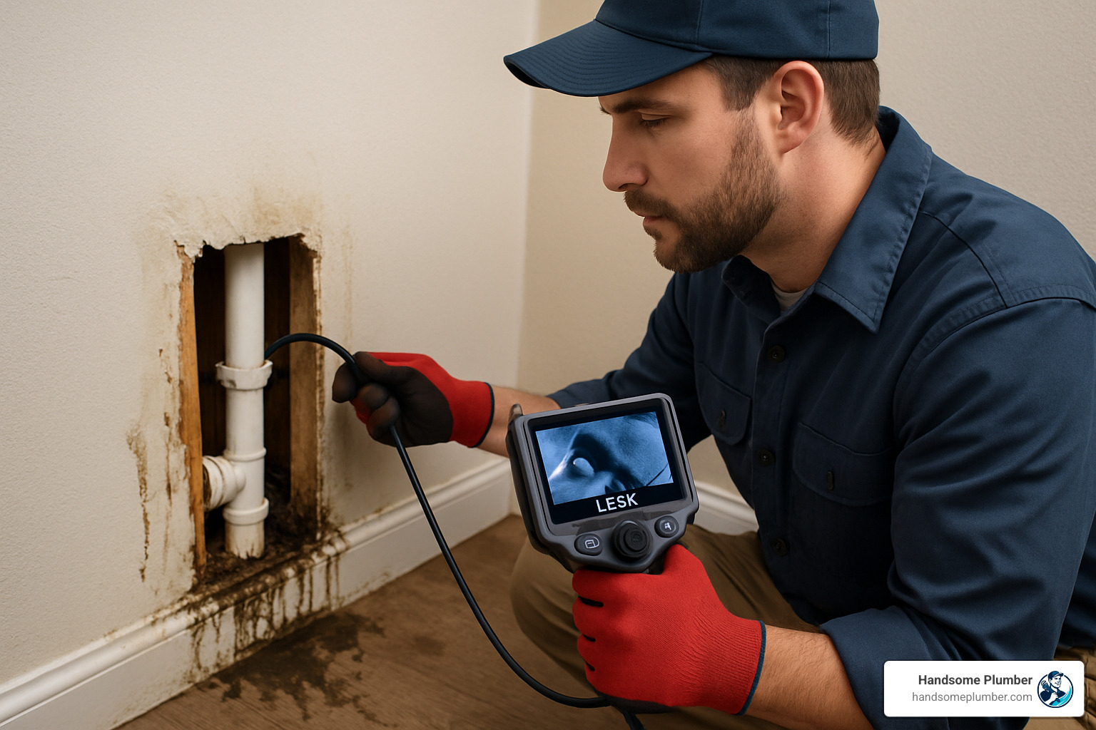 technician using specialized borescope equipment for leak detection - leak detection services