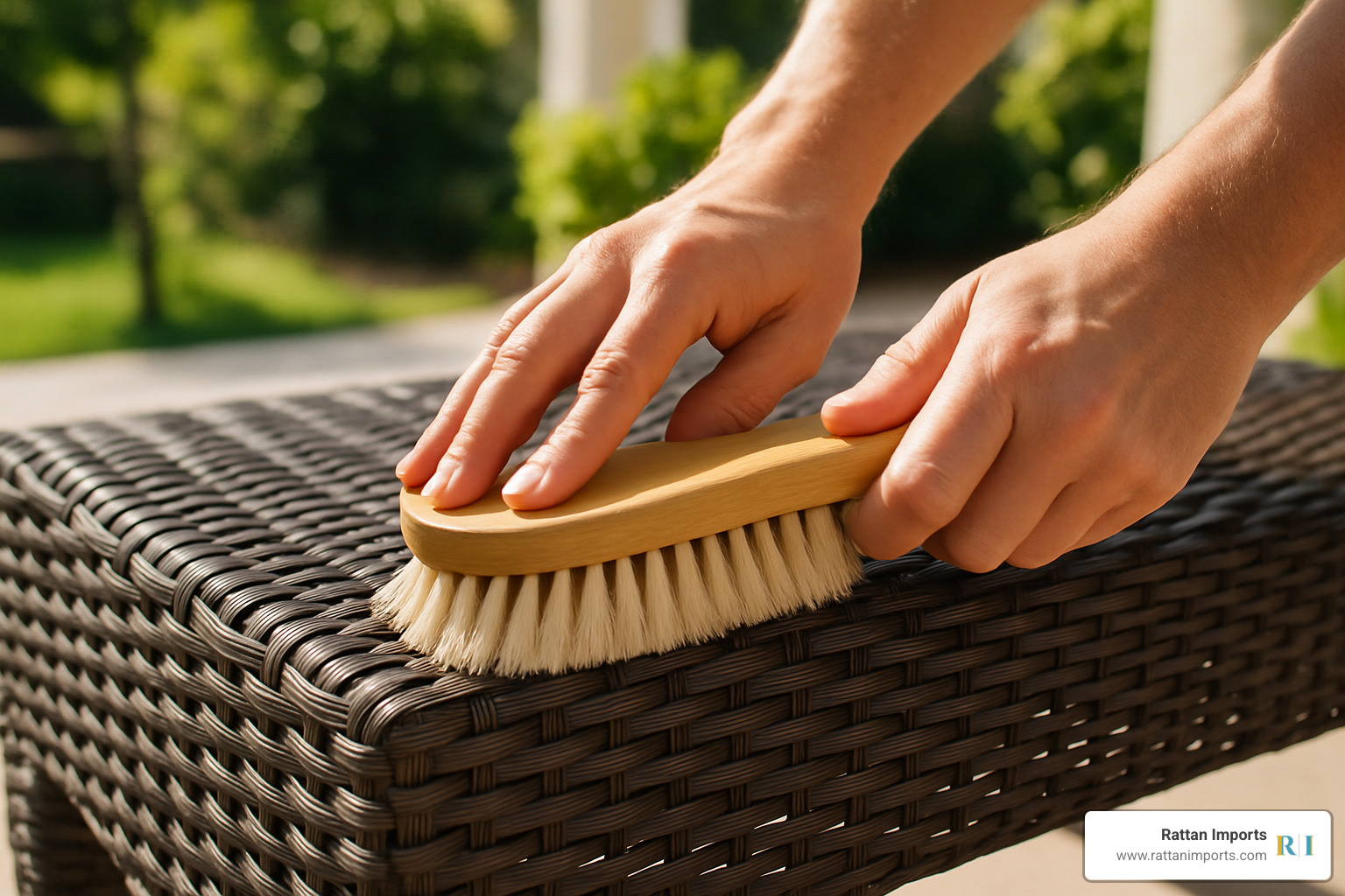 cleaning PE rattan weave with soft brush - Rattan sofa sets