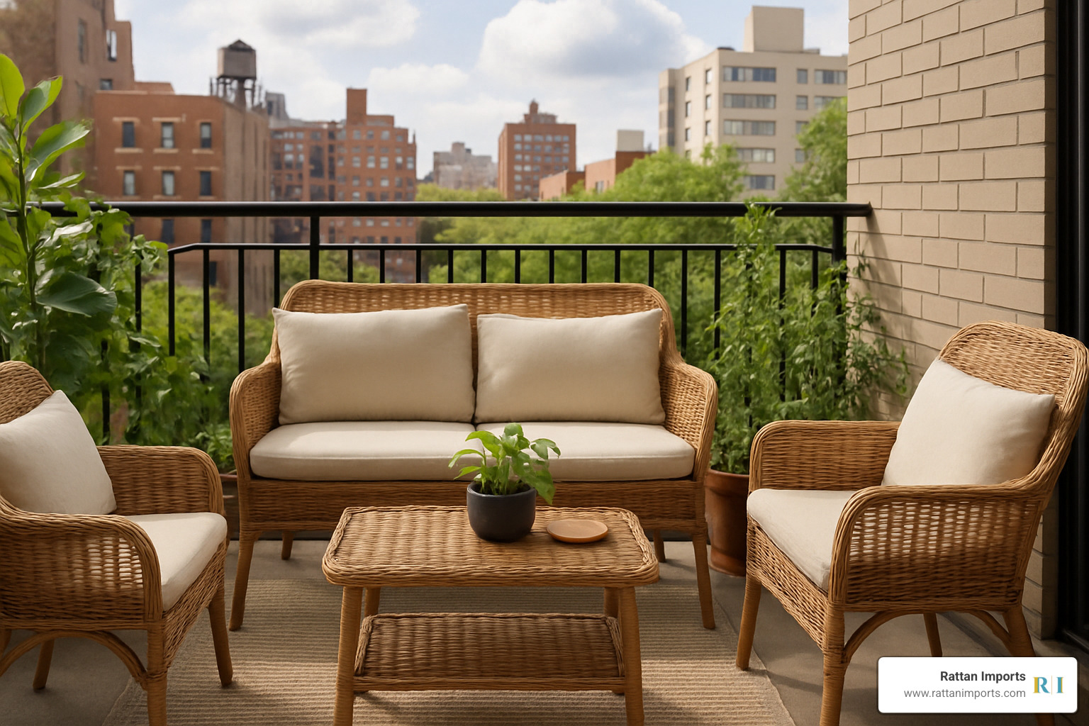 bistro-size rattan sofa set on small balcony - Rattan sofa sets