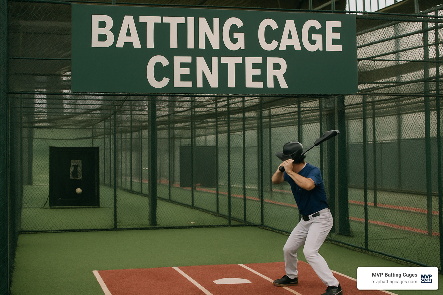 Professional branded marketing materials including business cards, flyers, social media graphics, and facility signage - batting cage center