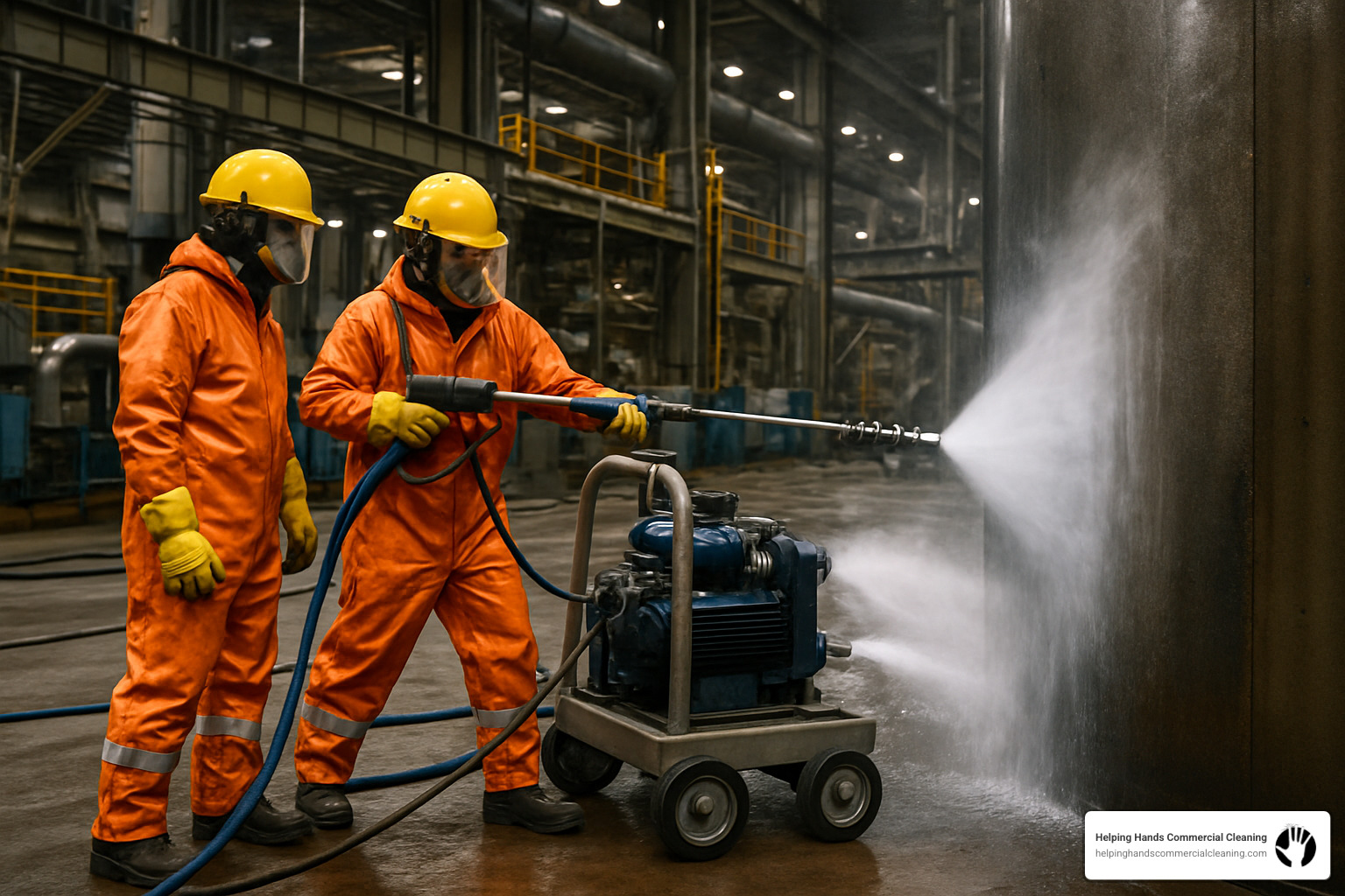 Advanced hydroblasting equipment in industrial setting - industrial cleaning services