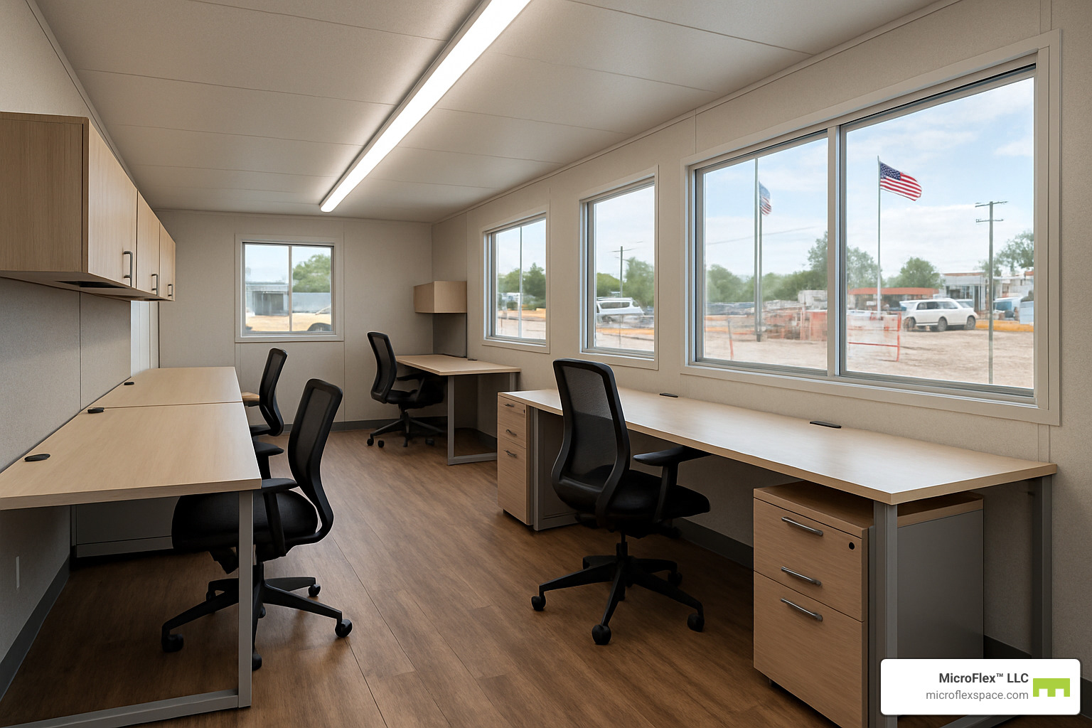 finished mobile office workspace with professional interior - mobile office spaces