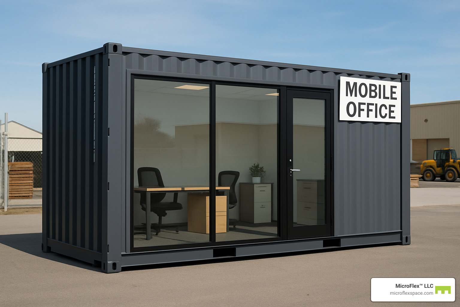 container office setup with ground-level access - mobile office spaces