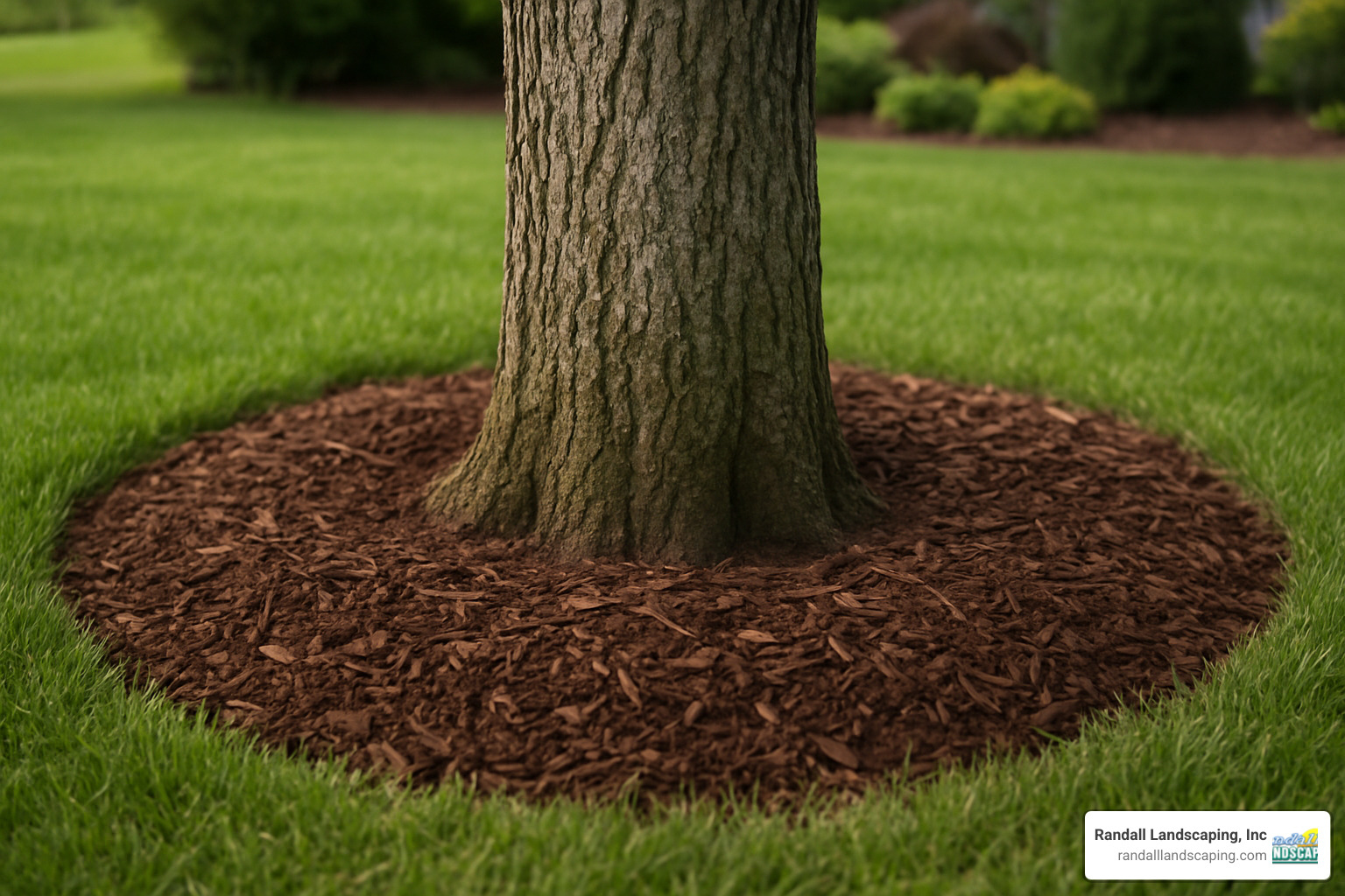 proper mulching technique around tree base showing correct spacing from trunk - Mulch delivery Haverhill MA
