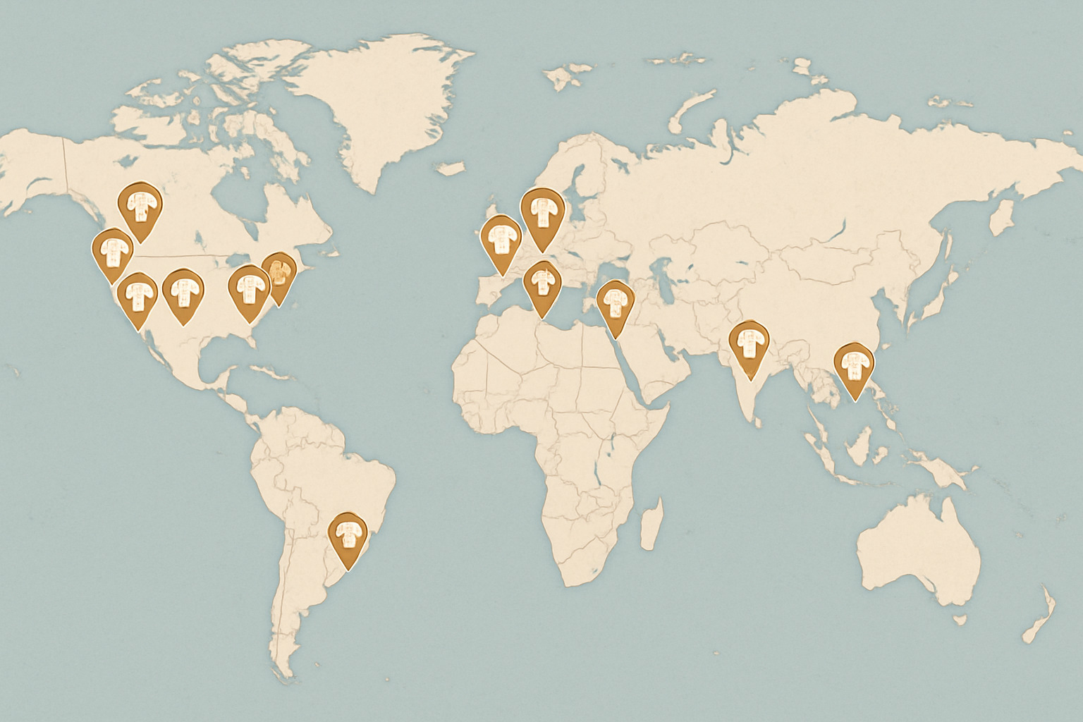 World map highlighting locations of top chefs across different continents - top chef in the world