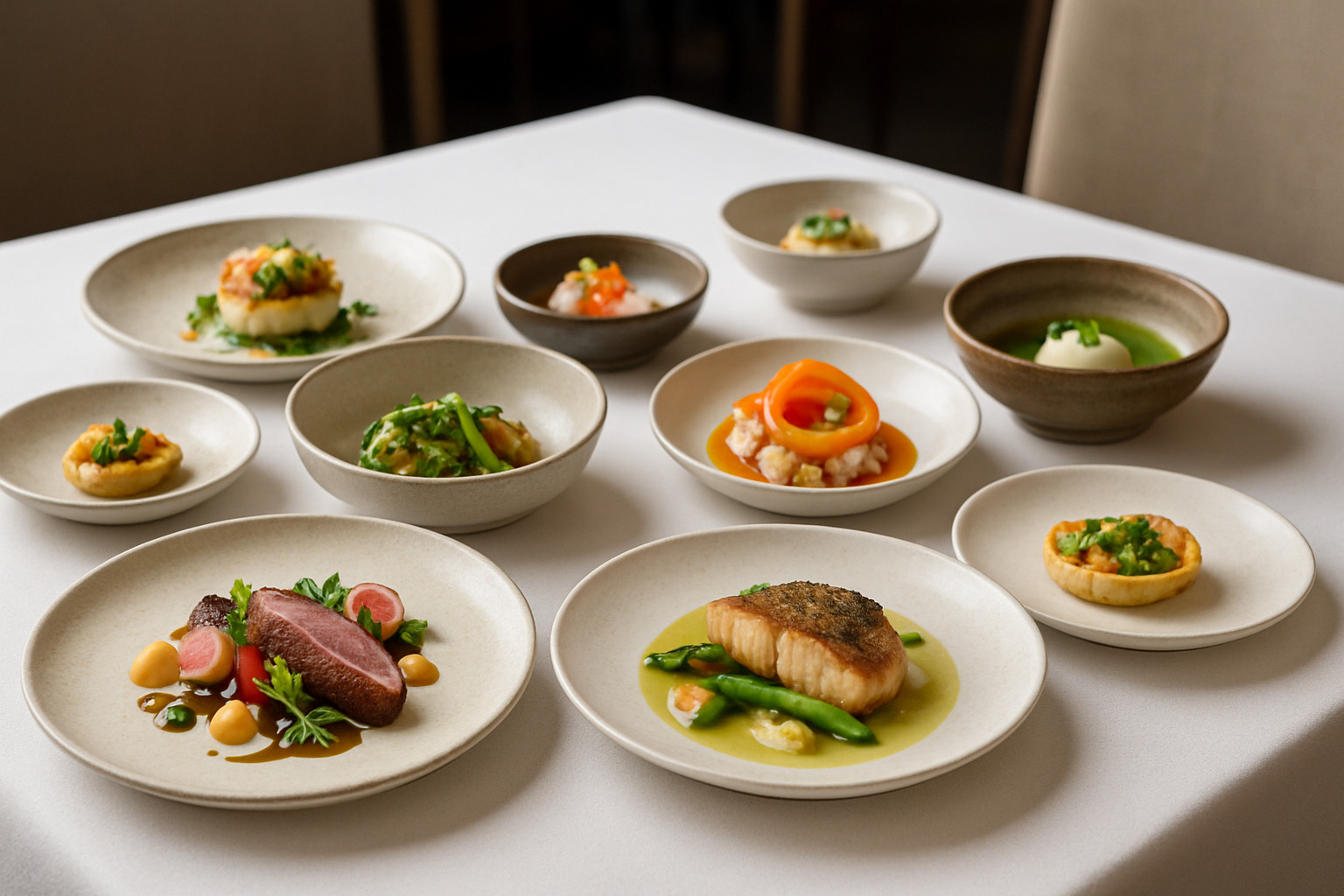 Elaborate multicourse tasting menu with artistic plating - world's best chef