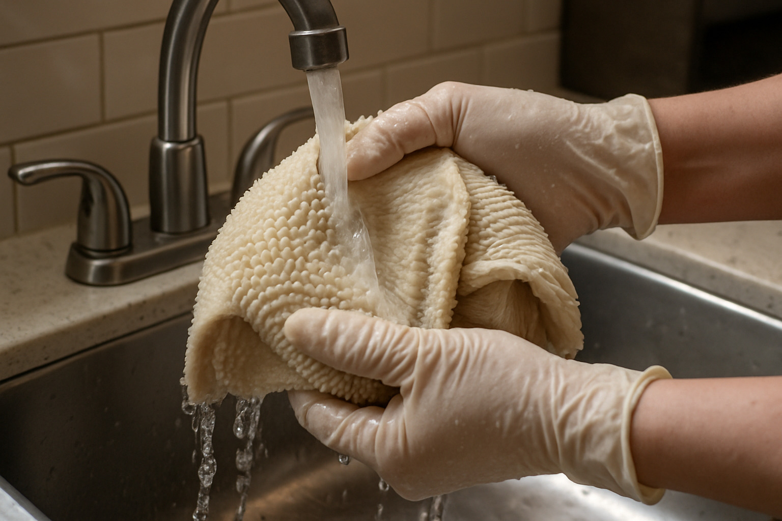 tripe being scrubbed and cleaned in a kitchen sink - what is tripe meat 