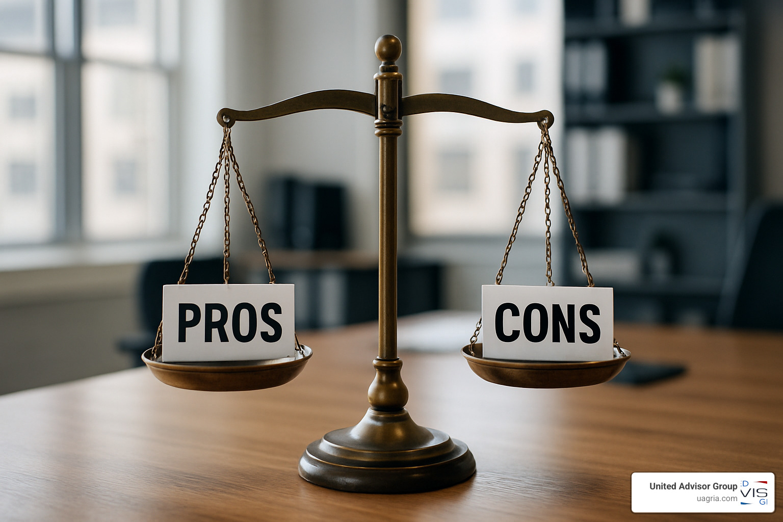 balanced scales showing pros and cons - fee only fiduciary advisor