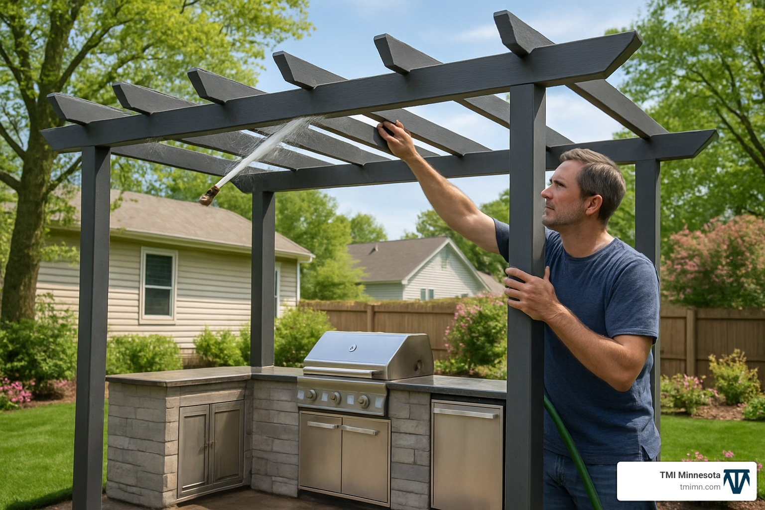 pergola maintenance tasks - modern outdoor kitchen pergola