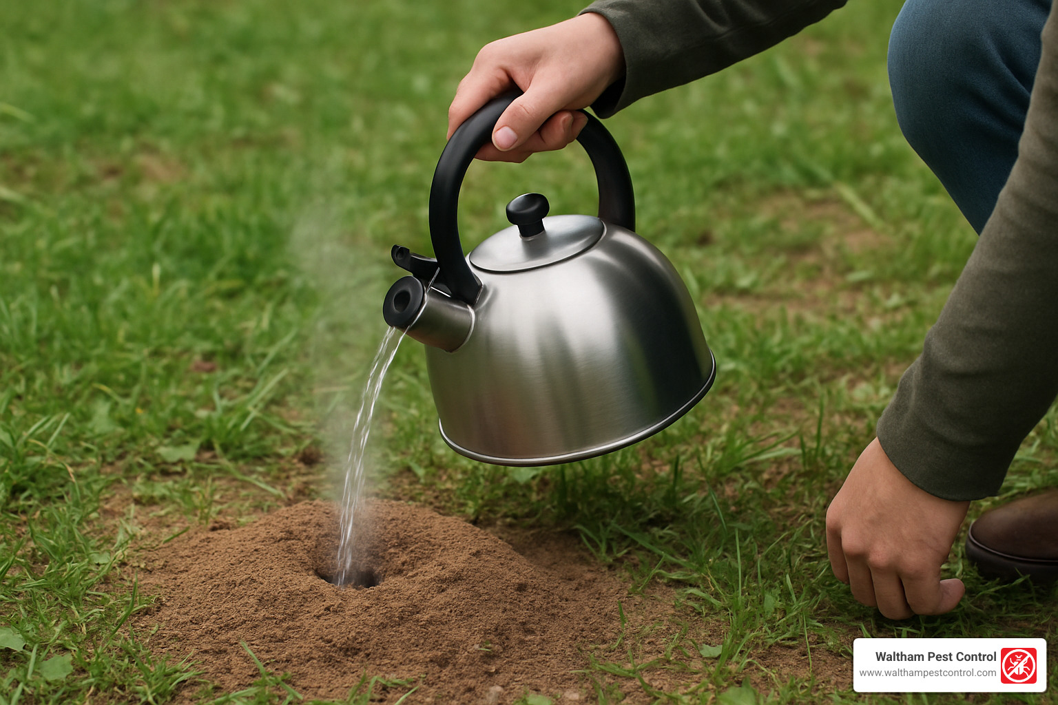 pouring boiling water into anthill - best way to get rid of ants and spiders
