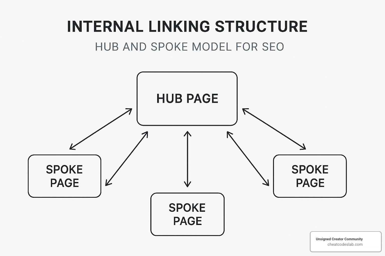 internal linking structure diagram showing hub and spoke model - On-page SEO tips