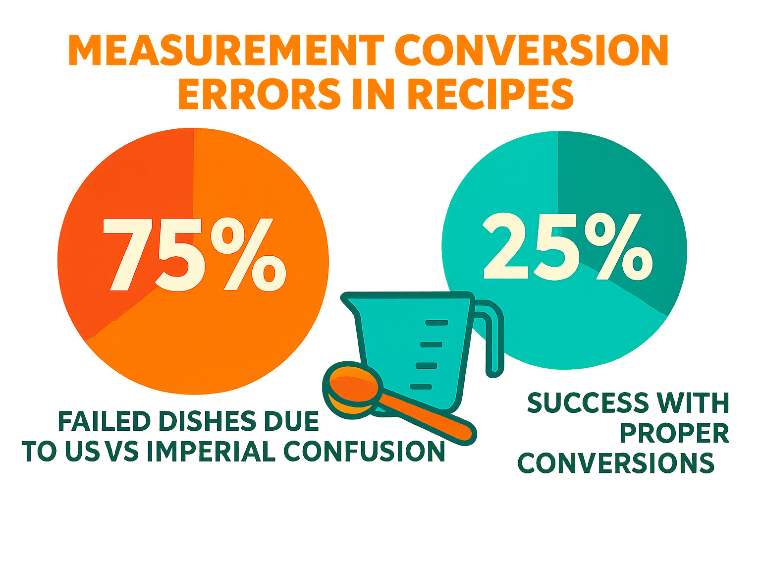 Statistical infographic showing measurement conversion errors in recipes, with percentages of failed dishes due to US vs Imperial confusion, and success rates when using proper conversions - ounces in a gallon infographic Statistical infographic showing measurement conversion errors in recipes, with percentages of failed dishes due to US vs Imperial confusion, and success rates when using proper conversions - ounces in a gallon infographic