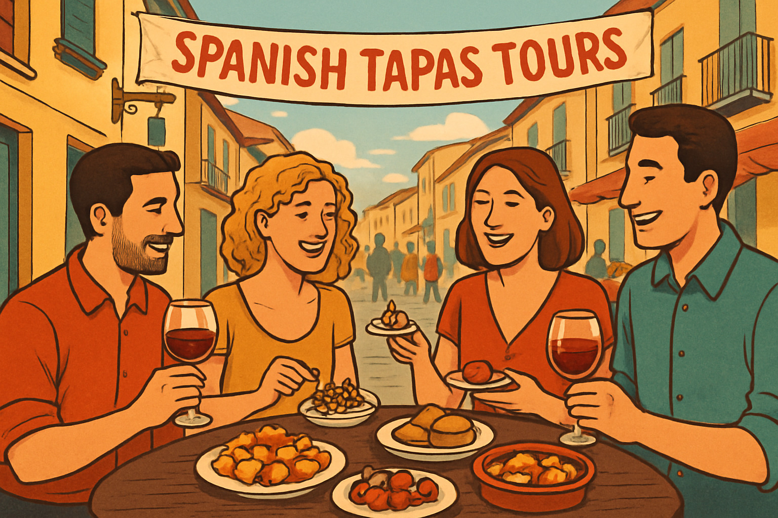 Local guide explaining traditional Spanish menu items to engaged tour group - Spanish tapas tours