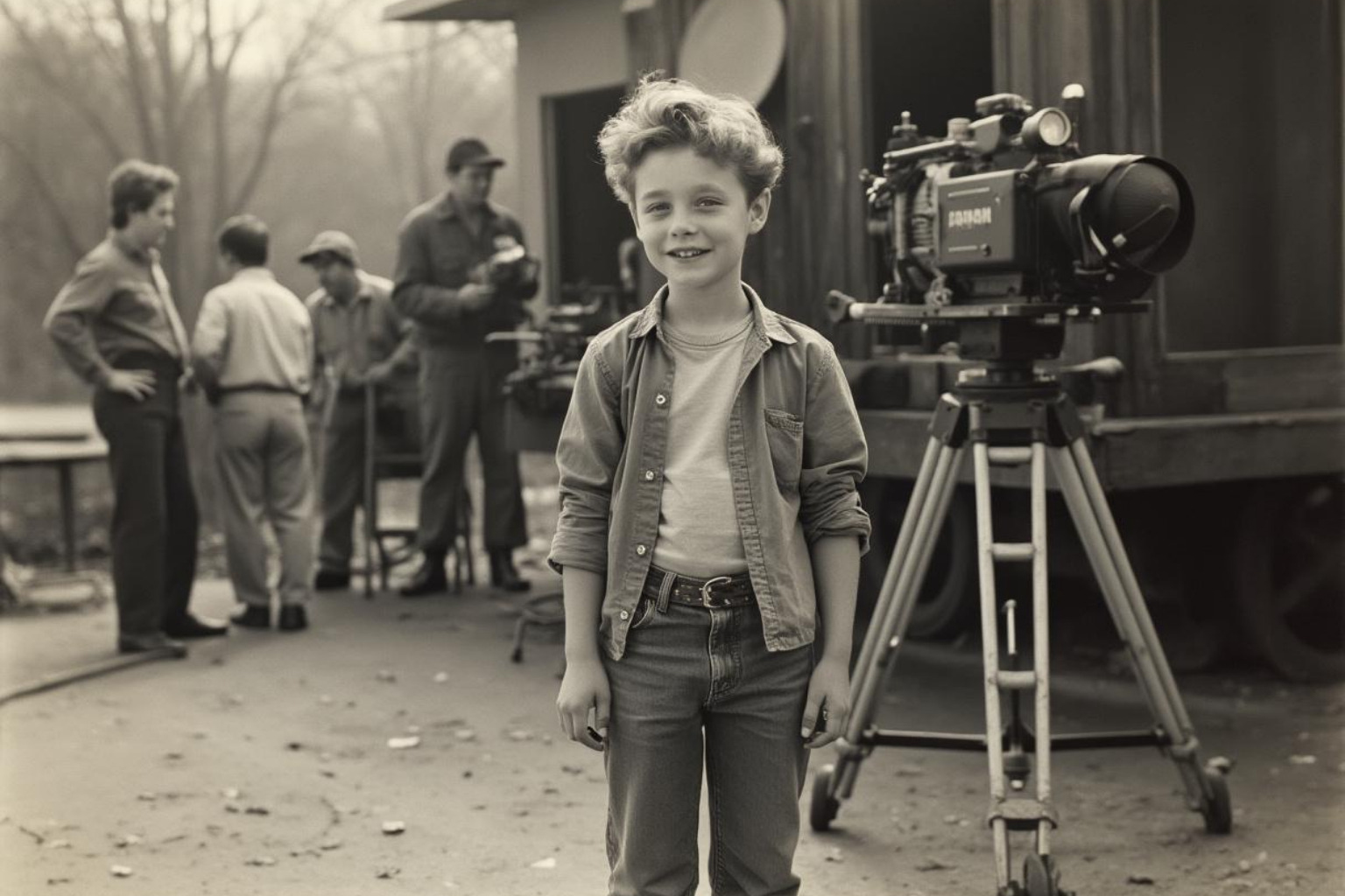 Young Gavin Casalegno on an early film set - how old is gavin casalegno