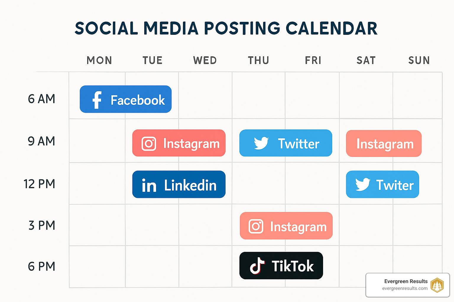 multi-platform social media posting calendar showing optimal times for different platforms - Social media brand engagement