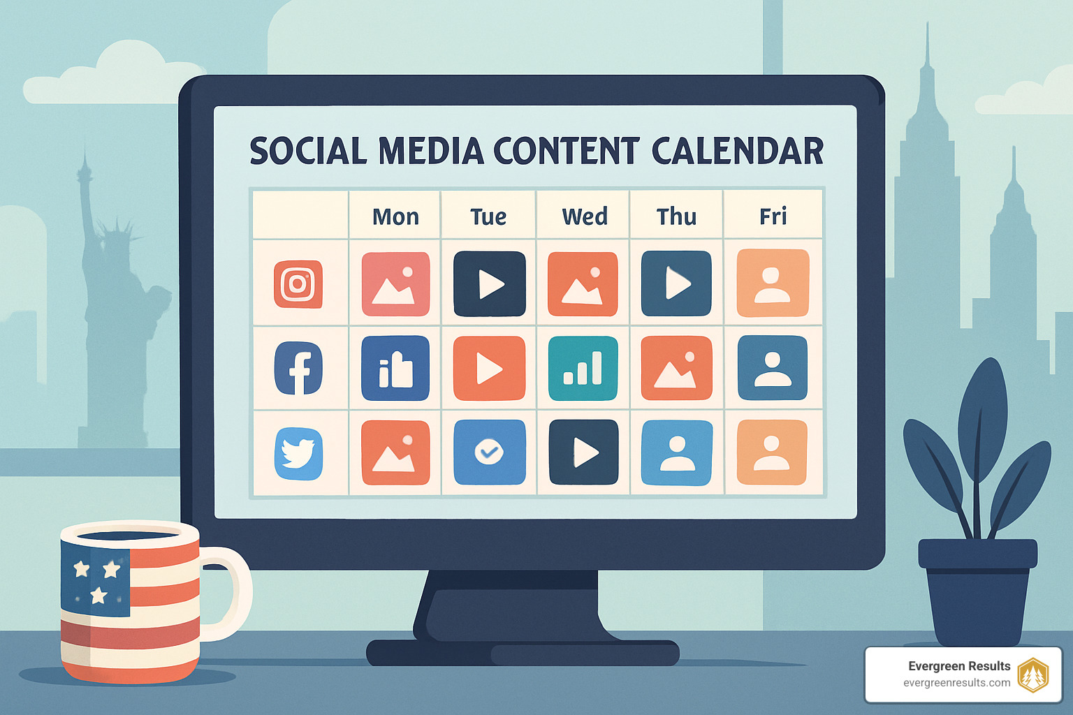 social media content calendar showing different types of posts across platforms - Social media brand engagement