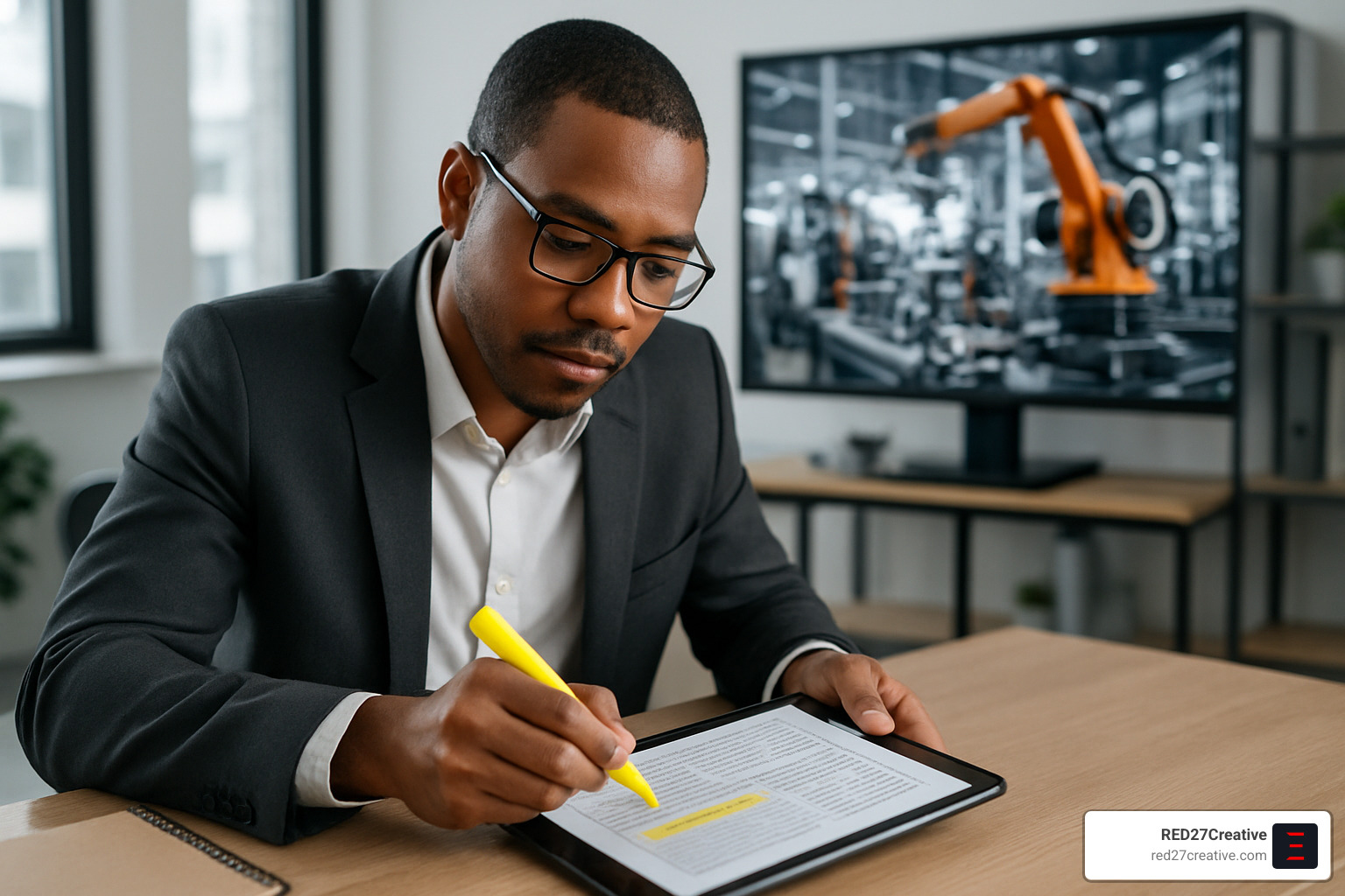 Stay Informed and Inspired – Best Manufacturing Publications • Manufacturing trade publications • RED27Creative person highlighting article - Manufacturing trade publications