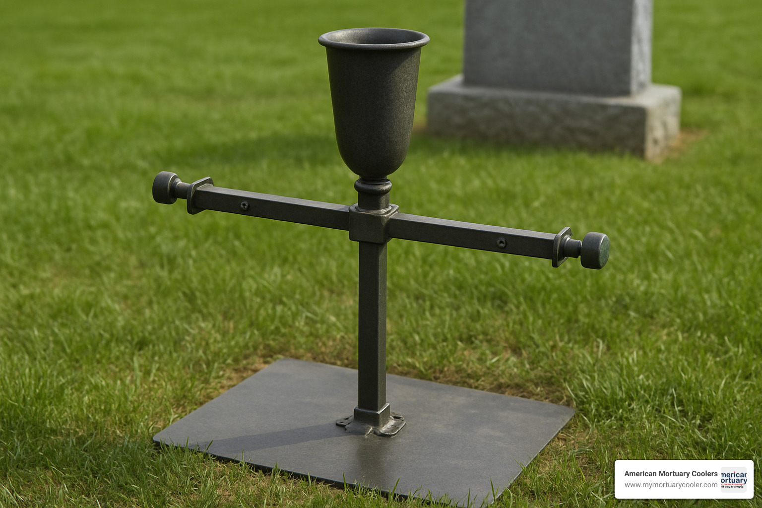 steel cemetery urn stand with adjustable arms and ground stabilization plate - cemetery plant stands