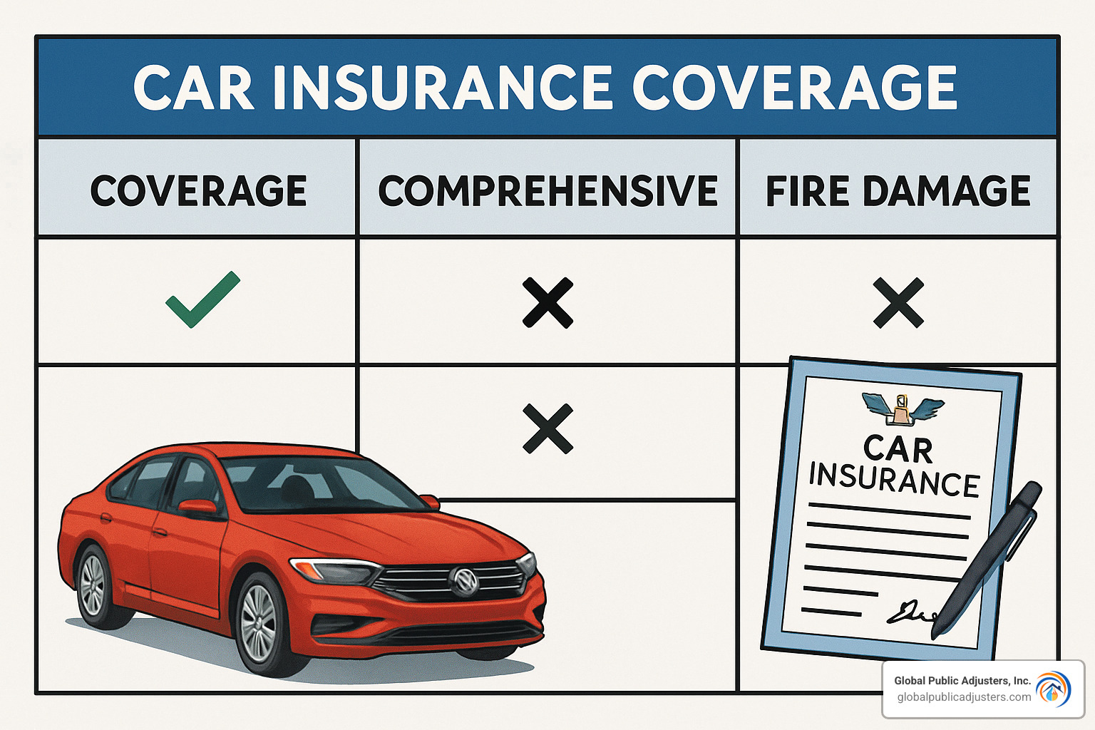 comparison table of insurance coverage types - does car insurance cover fire damage