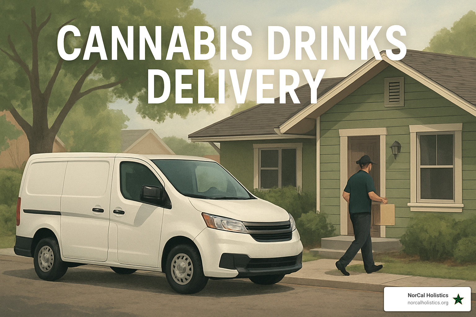 Cannabis drinks delivery vehicle arriving at a modern Sacramento home - cannabis drinks delivery