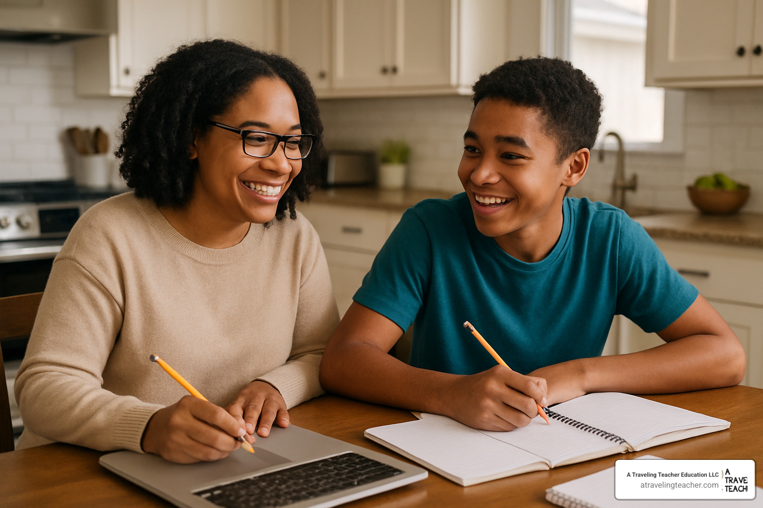 Parent and child setting academic goals together at kitchen table - build student confidence with tutoring
